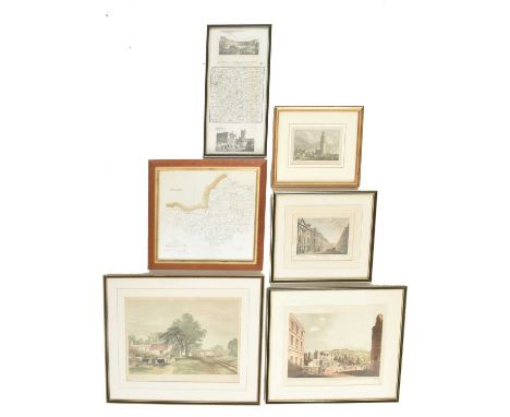 Bath local interest. A collection of six 19th century engravings and maps. The lot comprising an 1805 hand coloured engraving