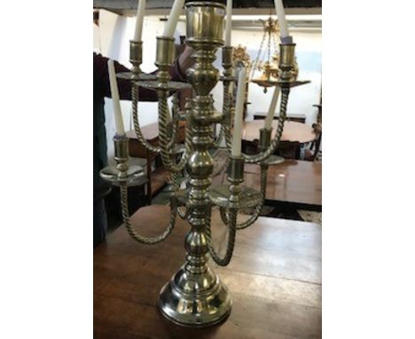 Large decorative metal plated standard candelabra 94cmH & 1930's style ceiling light