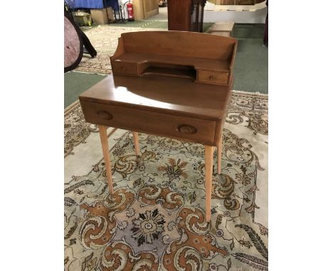 Ercol desk with single long drawer and galleried top with two small drawers and shelf, 69Wx93Hx48Dcm