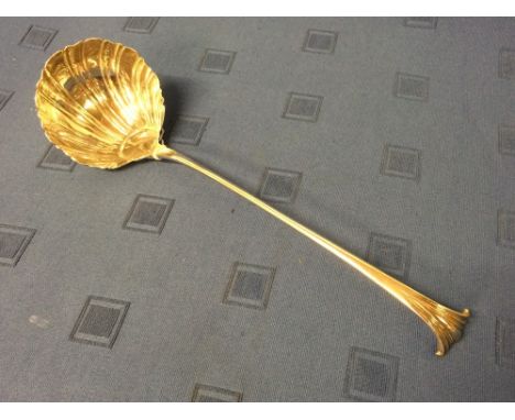 Hallmarked silver ladle with scallop shaped body, 1762, 6.5 ozt