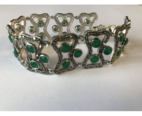 Silver, marcasite and emerald set bracelet