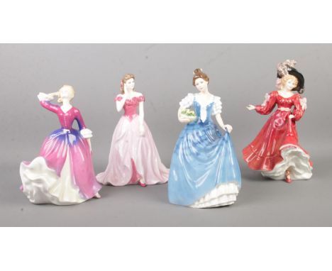 Four ceramic figures to include Royal Doulton Helen (HN3601), Melissa (HN2467), Patricia (HN3365) and Coalport Sarah Figurine