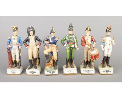 Six Alfretto by Maruri ceramic soldier figures to include Captain Infantry of the Legion 1795, Drummer Regiment of Artillery 