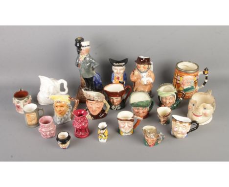 A good collection of ceramic character/toby jugs and figures to include Royal Doulton, Roy Kirkham, Torquay Pottery, Westmins