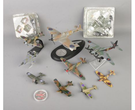 A collection of diecast model aircraft to include Franklin Mint Precision Models Spitfire MK.1, Hurricane, Lledo, Aviation Ar