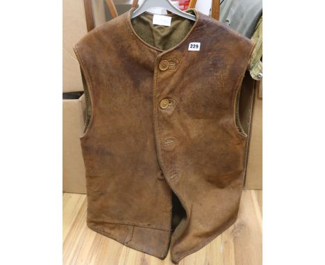 A World War II British Army leather jerkin, labelled 1939