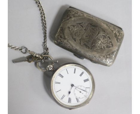 A silver pocket watch and a silver cigarette case.