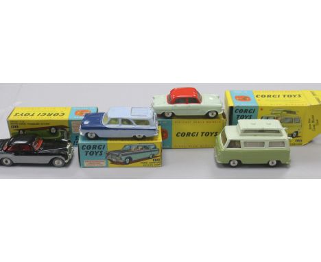 A Corgi Toys Ford Thames 'Airborne' Caravan No. 420 and three other boxed Corgi cars, including Standard Vanguard Saloon No. 