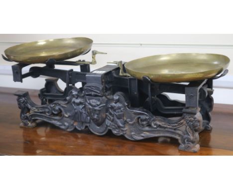A set of late 19th century French brass and iron scales and weights, by Vignal and Budmer, Paris