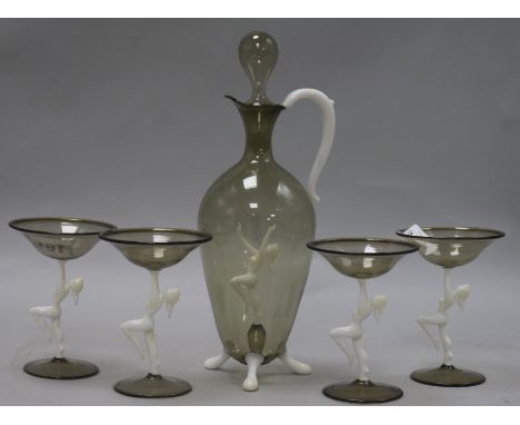 A set of four 1920's Italian glasses and matching decanter