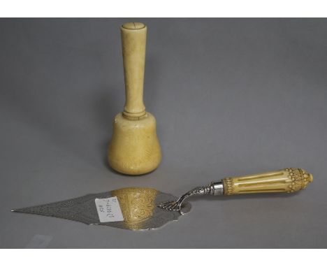 A late Victorian ivory handled silver presentation trowel by Charles Edwards, and mounted ivory mallet, related to the founda