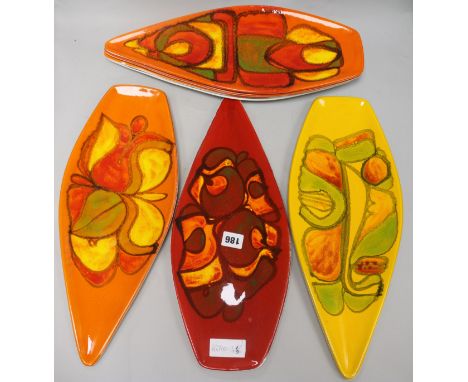 Seven assorted Poole pottery dishes including Delphis no 82