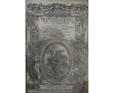 ARIOSTO, LUDOVICO - ORLANDO FURIOSO, 8vo, 3 parts in one, 19th century calf binding, lacking portrait,  Venice: G. Giotto, 15