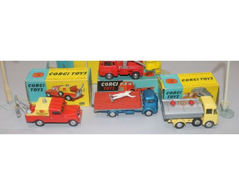 A Corgi Toys Gift Set No. 14, Hydraulic Tower Wagon and three other boxed Corgi vehicles, including Commer Platform Lorry No.