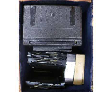 A Victorian mahogany '14 camera, cased "The Una Camera", with plates