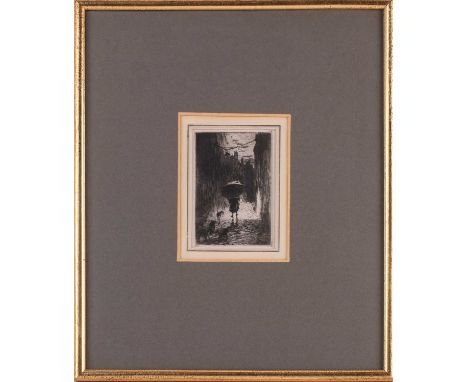 Felix Buhot (1847 – 1898), Pluie et Parapluie, drypoint etching, circa 1870, signed in the plate, Bourcard 68ii, margins unde