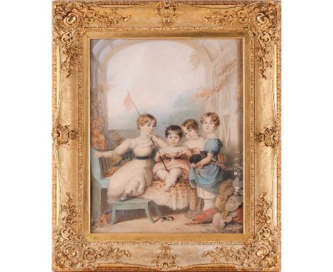 James Green (1771-1834), Portrait of four children under a garden pergola, purported to be Lucy Maria, Anne Elizabeth, Dorthe