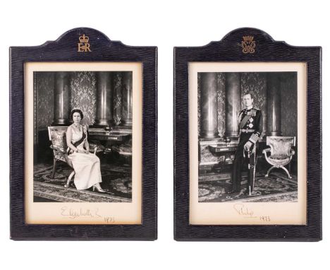 A pair of signed photographs of HM Queen Elizabeth II and HRH Prince Philip, The Duke of Edinburgh, with black and white port
