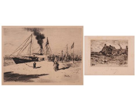 Felix Buhot (1847 – 1898), 'Les Petites Chaumieres', very fine signed proof etching, old tape marks visible, signed in pencil