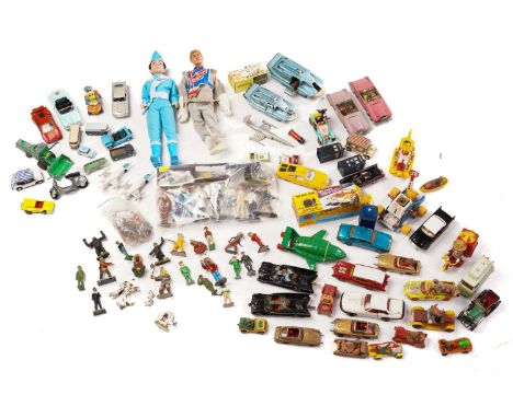 A large collection of late 20th century loose toys, to include 1960s 'James Bond' character figures, an Action Man 'Space Ran