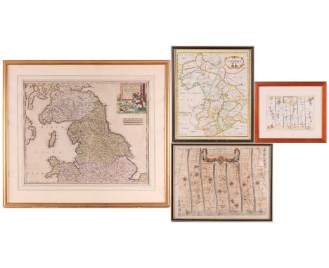 Cartography: Pierre Mortier, North England, hand-tinted engraving showing, Northumbria, Cumbria, Westmorland &amp; Lancashire