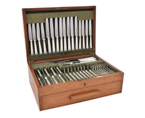 An electro-plated Hanoverian pattern table service for twelve place settings by Asprey, engraved DH, comprising:Twelve table 
