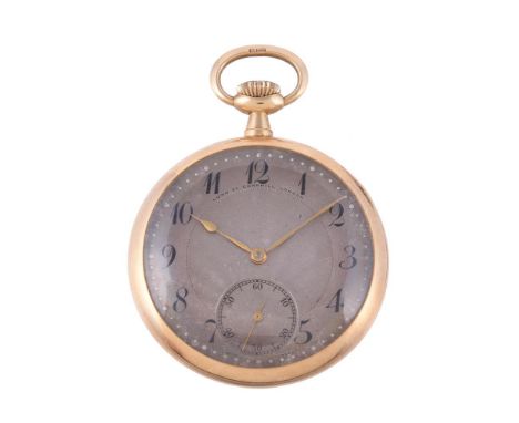 Unsigned,18 carat gold keyless wind open face pocket watch, no. 125915, circa 1909Movement: Bimetallic split balance, flat ba