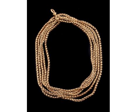 A fancy link long chain, the interwoven links to a screw release clasp, stamped M & P, 132cm long, 39.3gCondition Report: The