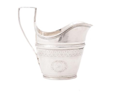 An American silver oval cream jug and sugar basin by Alexander Gordon, New York City circa 1800, the sugar basin with an urn 