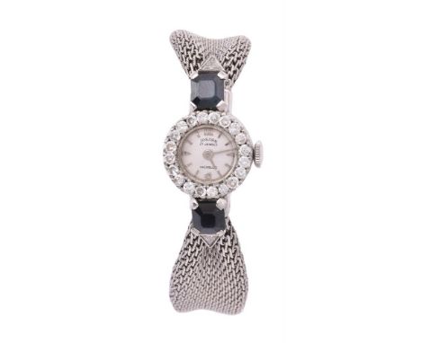 Josarn, Lady's white gold, diamond and sapphire cocktail watch Movement: Swiss manual wind, 17 jewelsCase: 18 carat white gol