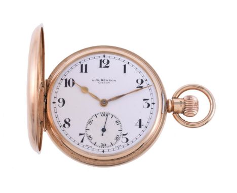 J. W. Benson, London, 9 carat gold keyless wind full hunter pocket watch, no. 638072, circa 1937Movement: Bimetallic split ba