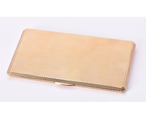A 9 carat gold cigarette case by E. Silver & Co., 1947, with engine turned decoration, London hallmark and stamped E. Silver 