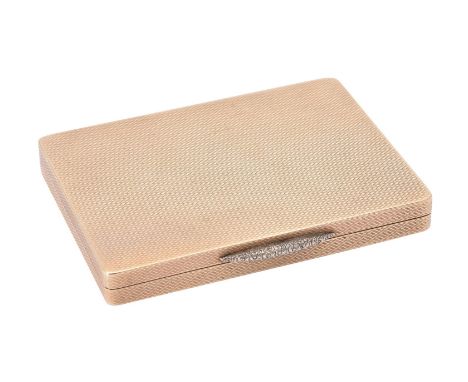 A 9 carat gold engine turned cigarette case by William Neale & Son Ltd., Birmingham 1913, with a chased thumbpiece, 8cm long,