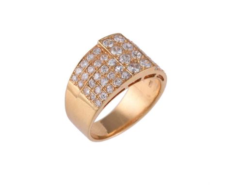 A diamond dress ring, the broad pavé set brilliant cut diamond band, approximately 1.40 carats total, stamped 750 18K, finger