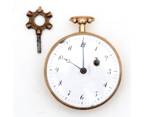 With gold outer case and white enamel dial  diameter 53 mm.
