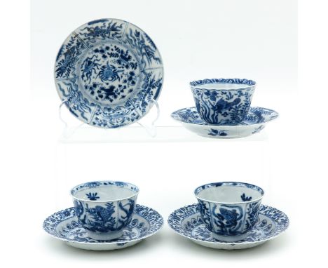 Including 3 cup and 4 saucers, saucers are 13 cm. in diameter, in diverse conditions.