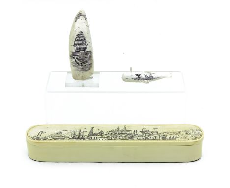 3 pieces including carved seal length 11 cm. With maritime representation. This lot will not be shipped outside the EU.&nbsp;