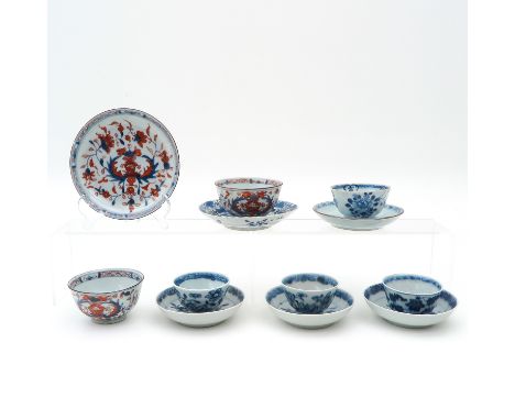 Including 6 cups and 6 saucers, largest saucer is 14 cm. in diameter, chip and hairline.