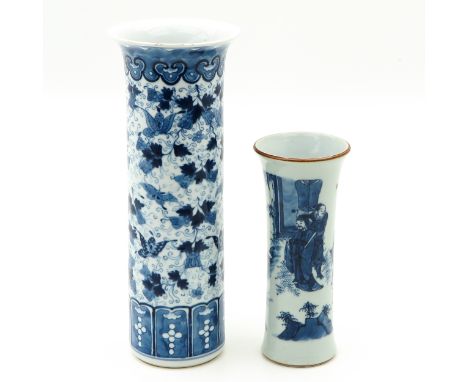 Floral and butterfly decor and landscape scene, tallest vase is 31 cm.and marked Kangxi.