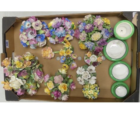 Selection of Crown Staffordshire Porcelain Flower Bouquets of Various Sizes, Green and Gilt Edged Goblet Vase and Trinket Dis