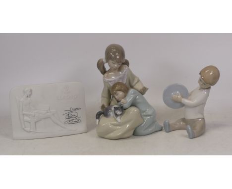 Selection of Lladro Porcelain to include Lladro Collectors Plaque, 'Little Sister' No.1534 and 'Boy with Cymbals' (18cm H) (3