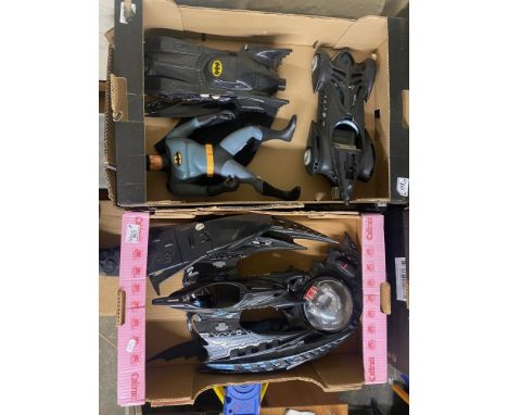 A Collection of Batman Toy Vehicles and Figures including Batmobile, Bat Car amongst others. some losses and damages noted (2