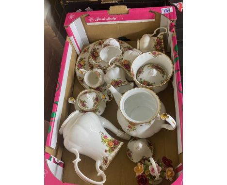 Royal Albert, Old Country Pattern Teaware including Teapot, Teacups, Coffee Pot, Lidded Sugar Bowl etc. (1 Tray)