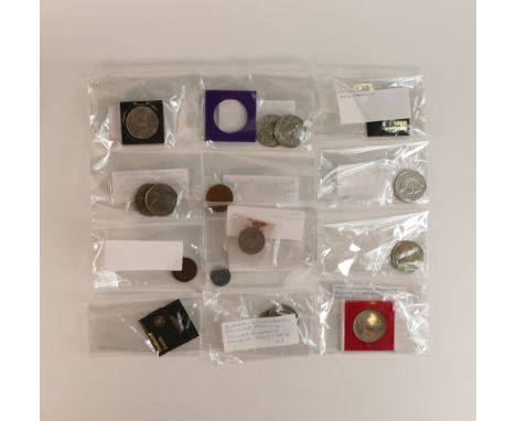 A collection of vintage commemorative coins, world coins etc