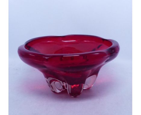 Whitefriars Ruby Red Glass Fruit Bowl