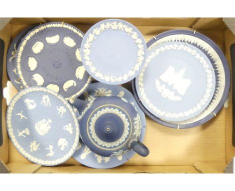 Wedgwood, A Collection of Blue and Kings Blue Jasperware Plates including Christmas, Olympics Montreal, Sporting Scenes, also