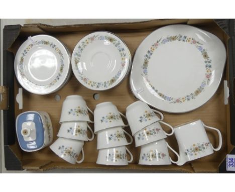 Royal Doulton Tea Set including One Round Handled Sandwich Plate (26cm D) One Milk Jug, One Rectangular Sugar Bowl, Nine Side