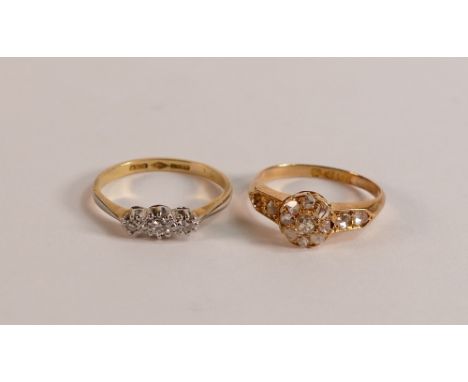 Two Vintage 18ct gold diamond rings, both size I,one has stone missing,4.2g.