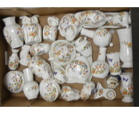 Selection of Aynsley 'Cottage Garden' Animal Trinket Boxes including Cats, Rabbit, Duck and Turtle, Vases and Pin Dishes. Etc