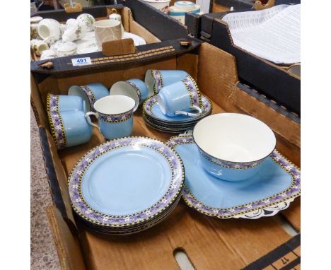 Shelley China Art Deco (11247) Part Tea Set to Include Six Tea Cups, Milk Jug, sugar Bowl, Sandwich Plate, Six Saucers, Six S